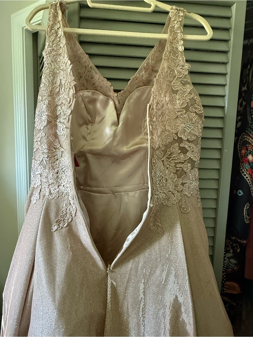 Elegant V-Neck Lace & Glitter Short Prom Dress - Blush - Picture 6 of 7